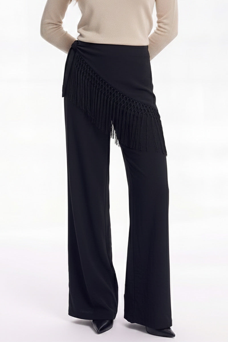 Tailored Pants with Fringe Scarf