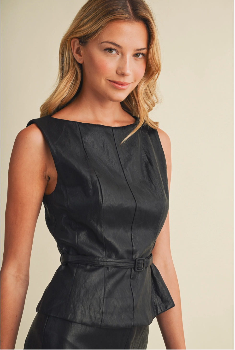 Coated Knit Belted Tank