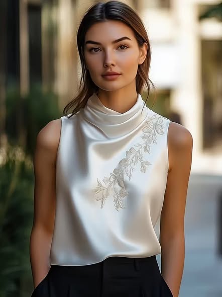 Embroidered Silky Tank Top