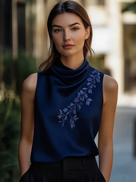 Embroidered Silky Tank Top