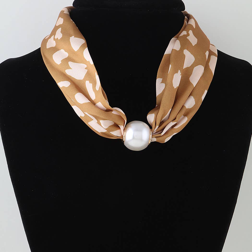 Olive Striped Scarf Pearl Slider Necklace