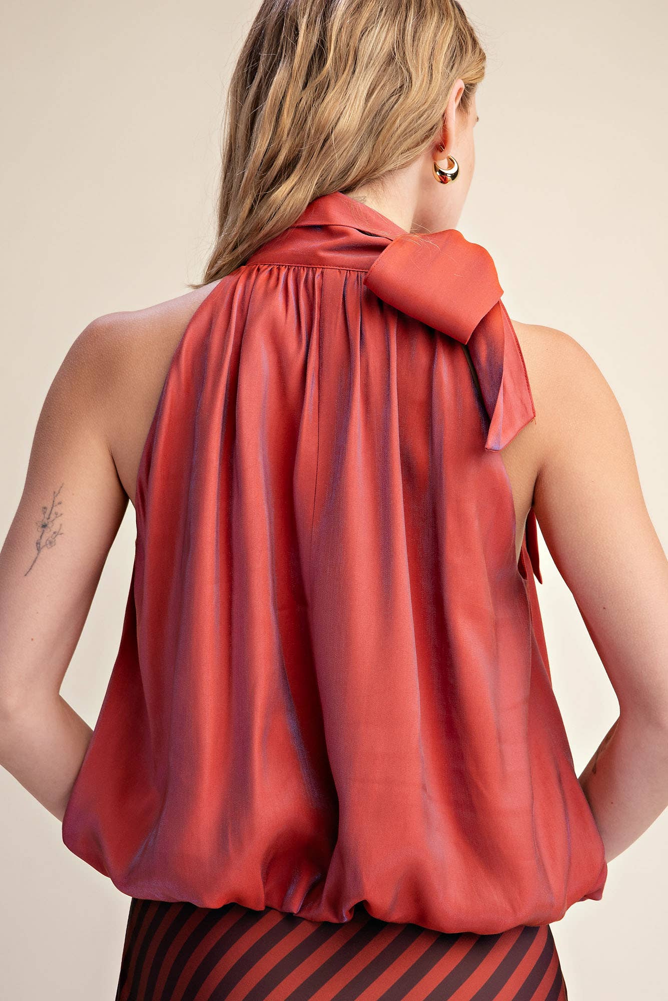 High Neck Tie Wrap Sleeveless Bubble Top
