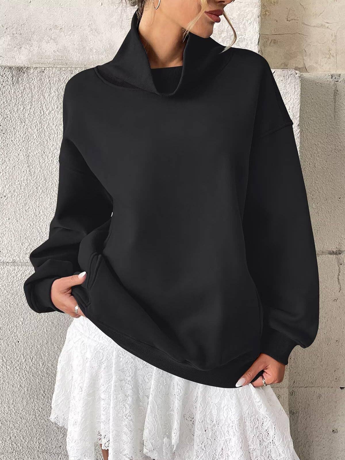 Cowlneck Pullover Sweatshirt Boutique Oversized Casual