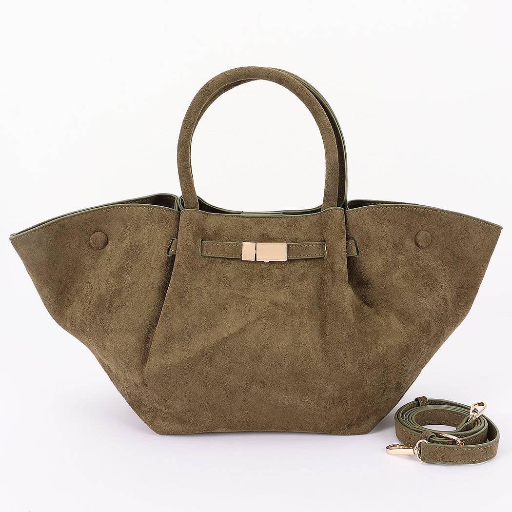 Gold Buckle Suede Tote Bag