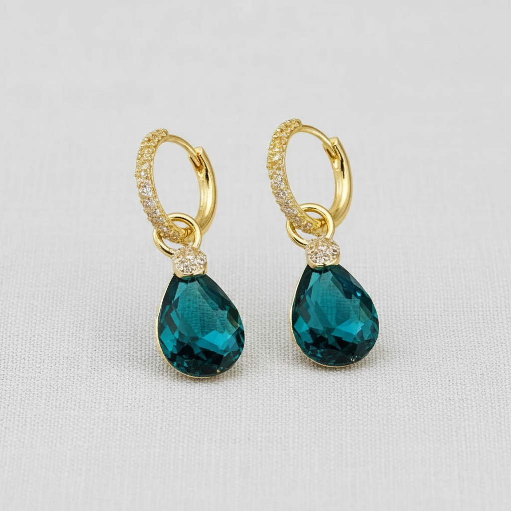 Blue Teardrop Crystal Ear Cuff Earrings