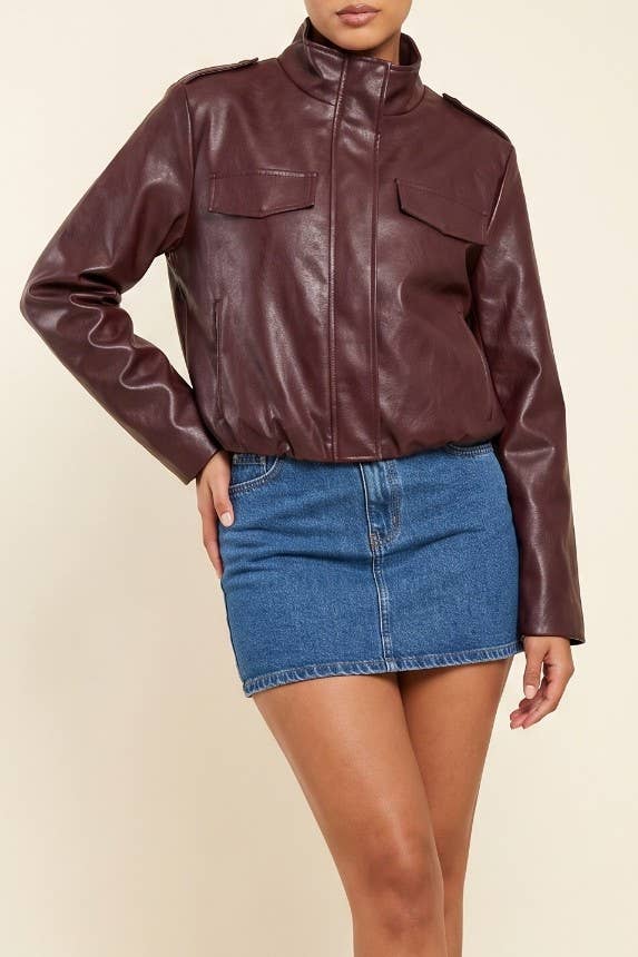 PU Bubble Hem Jacket
