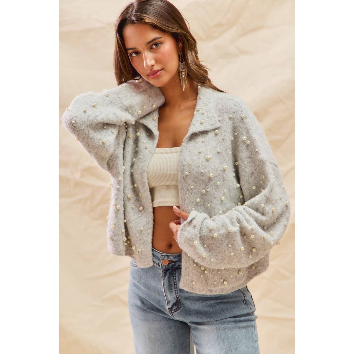 Pearl Embellished Holiday Cardigan