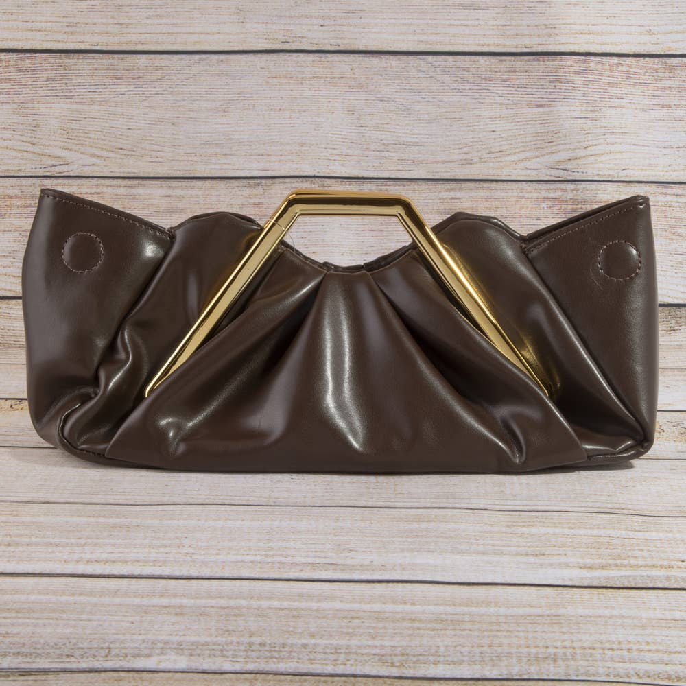 Ruched Vegan Leather Frame Clutch Bag