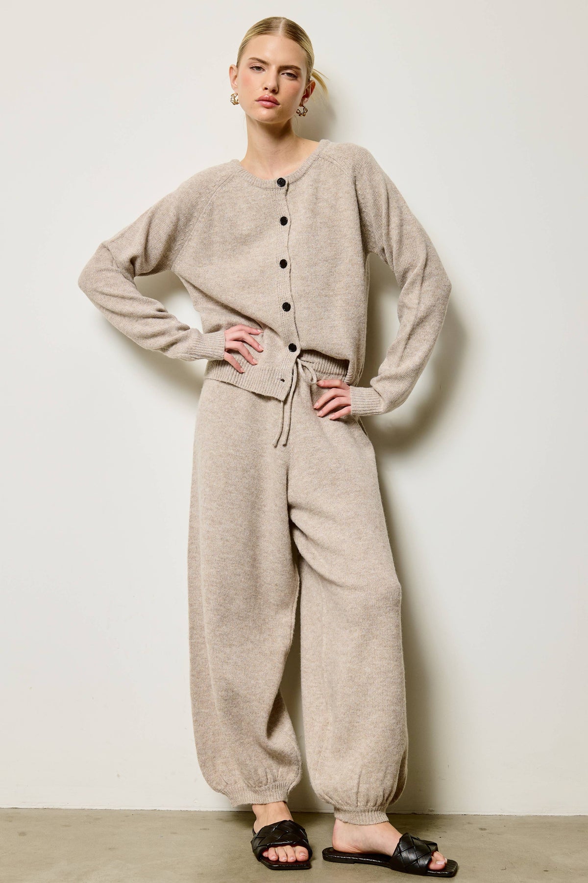 Brushed Knit Cardigan & Balloon Pant Set