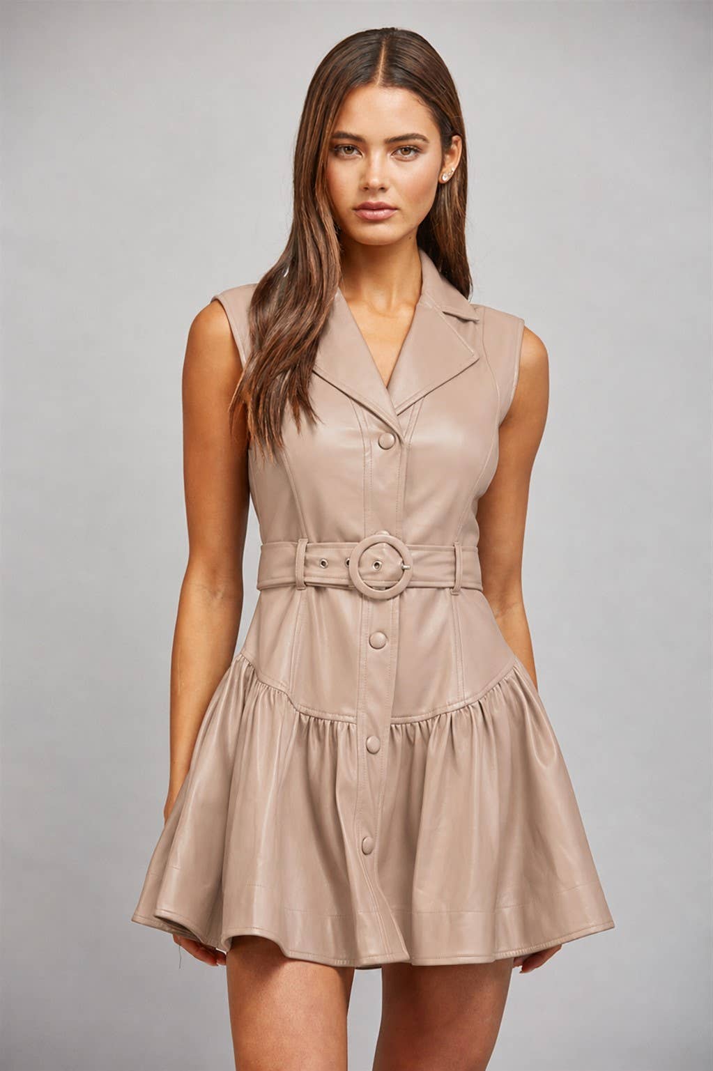 FAUX LEATHER BELTED DROP WAIST DRESS FD35993