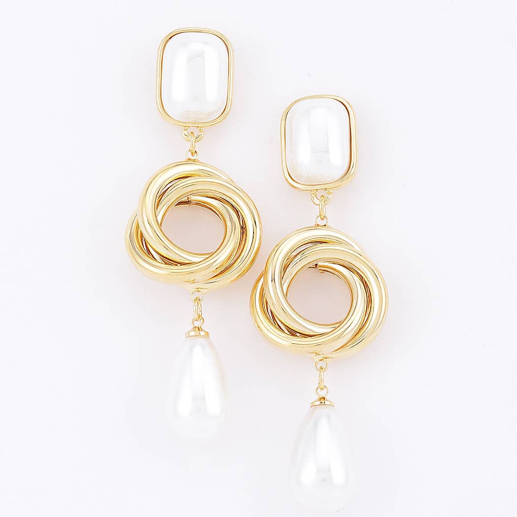 Layered Ring Pearl Tier Drop Earrings