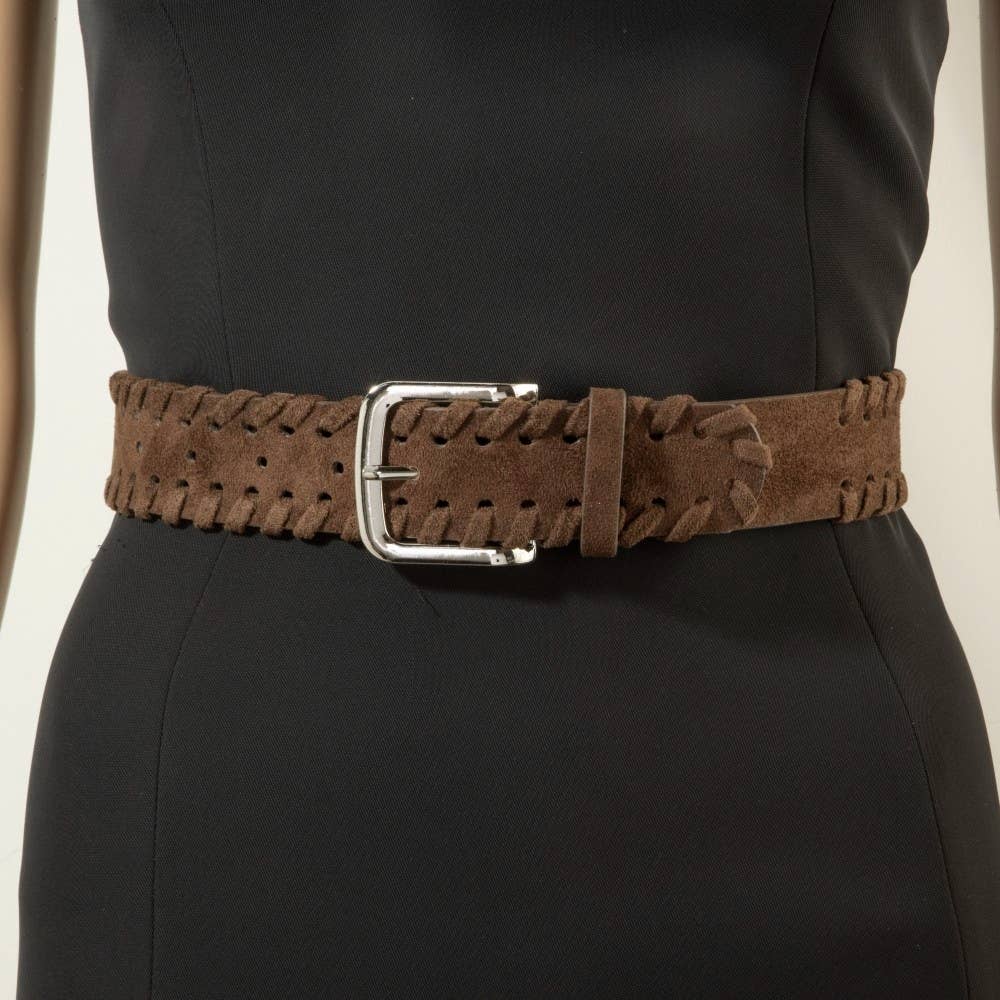 Wide Vegan Leather Whipstitch Belt