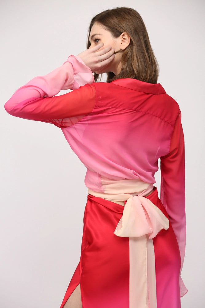 Sheer Chiffon Front Tie Blouse