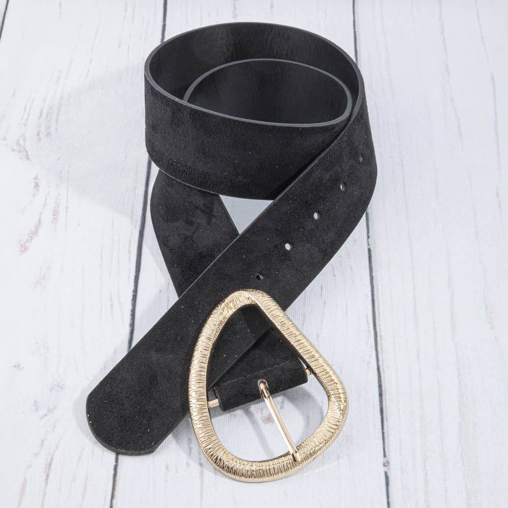 Vegan Suede Belt with Teardrop Buckle