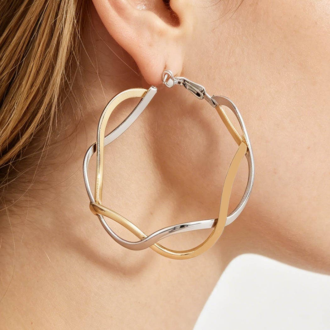 Two-Tone Twisted Hoop Earrings