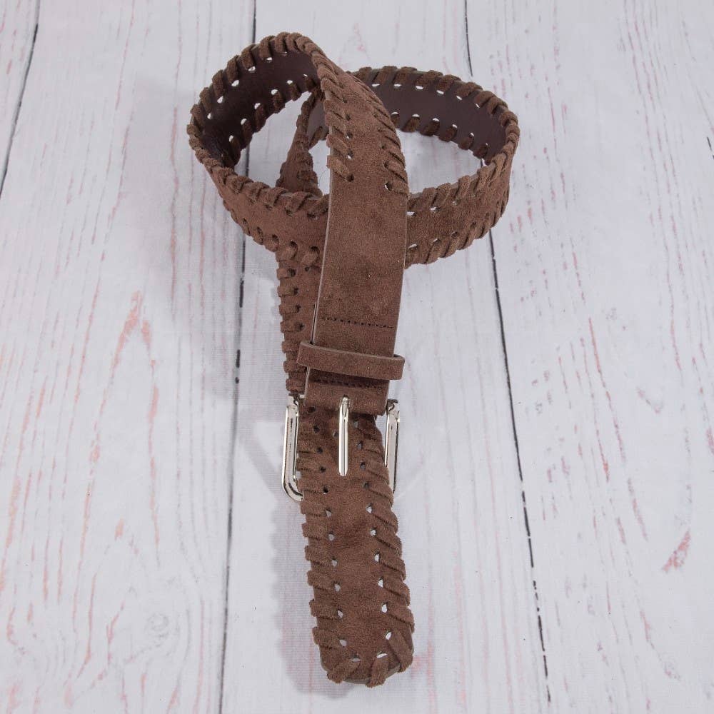 Wide Vegan Leather Whipstitch Belt