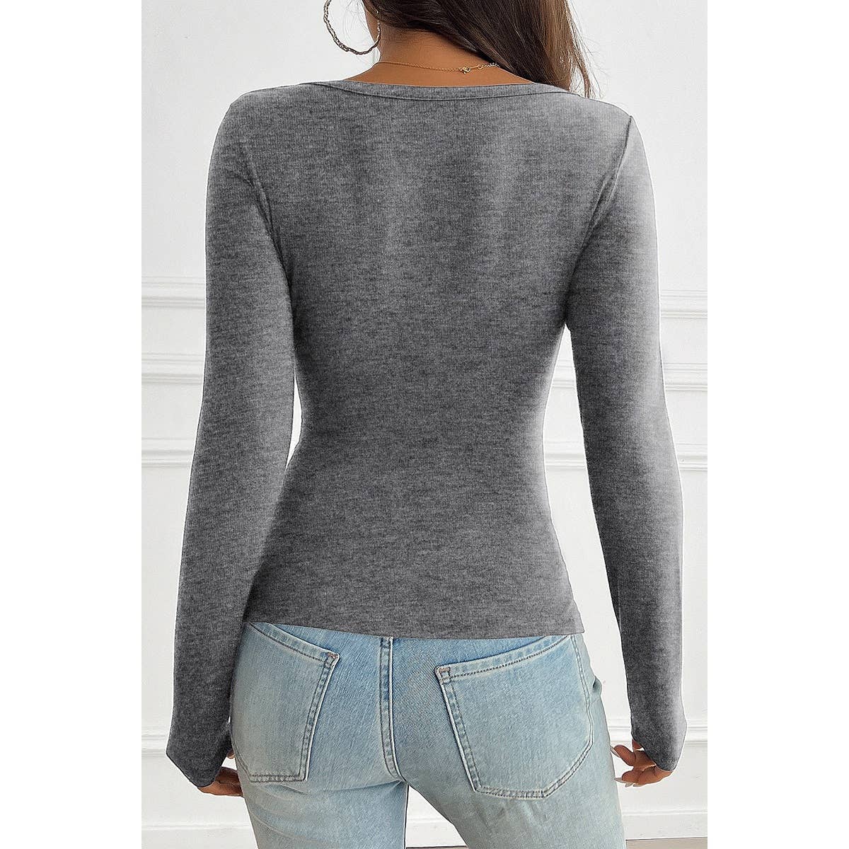Solid Fit Long Button Trim Top