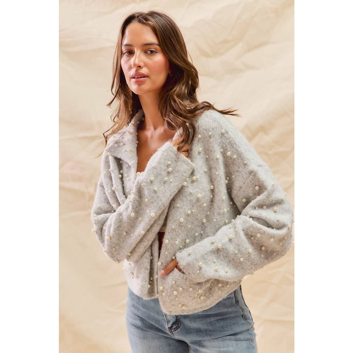 Pearl Embellished Holiday Cardigan