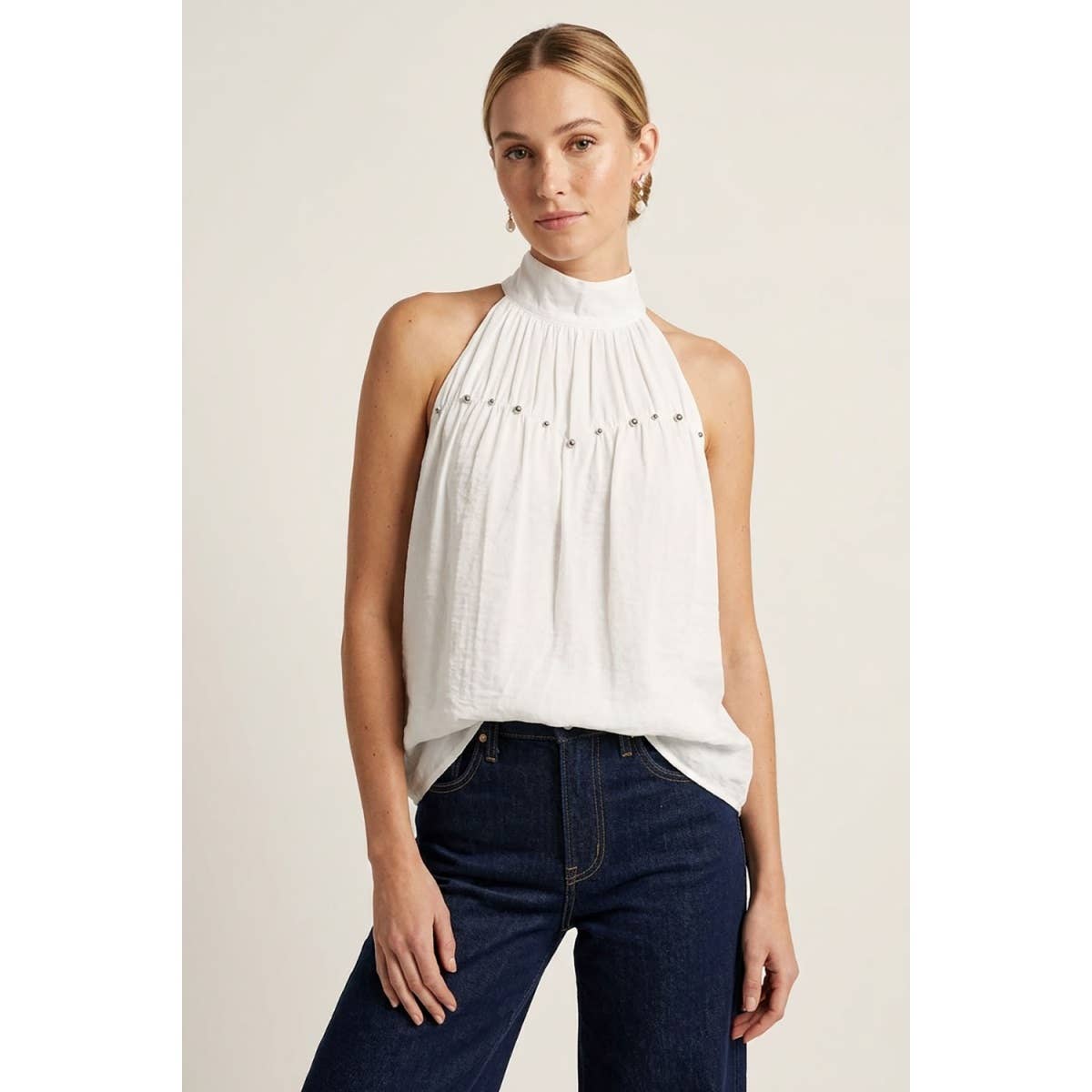 High Neck Stud Detail Sleeveless Top