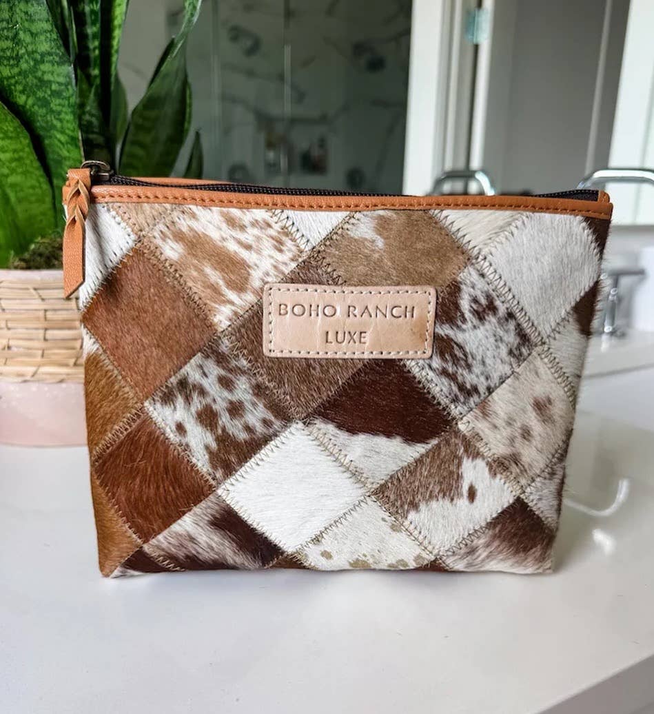 Boho Luxe Hair On Cowhide Makeup Bag