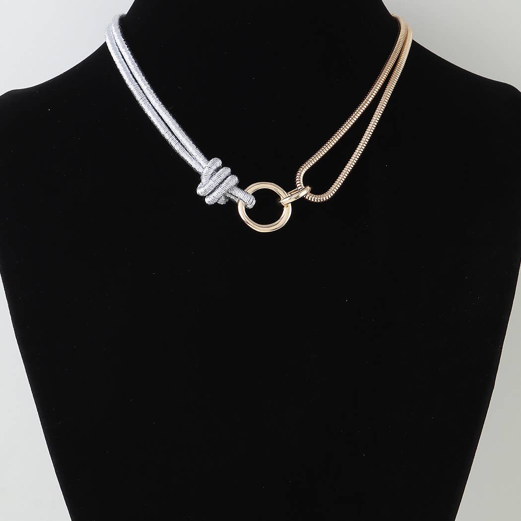 Two Tone Mixed Metal Knot Choker Necklace