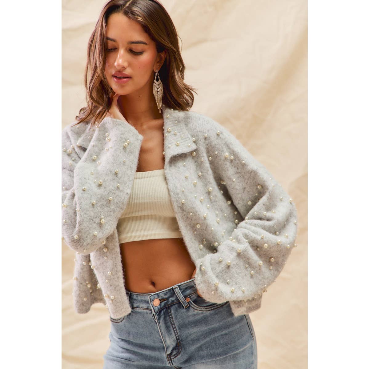 Pearl Embellished Holiday Cardigan