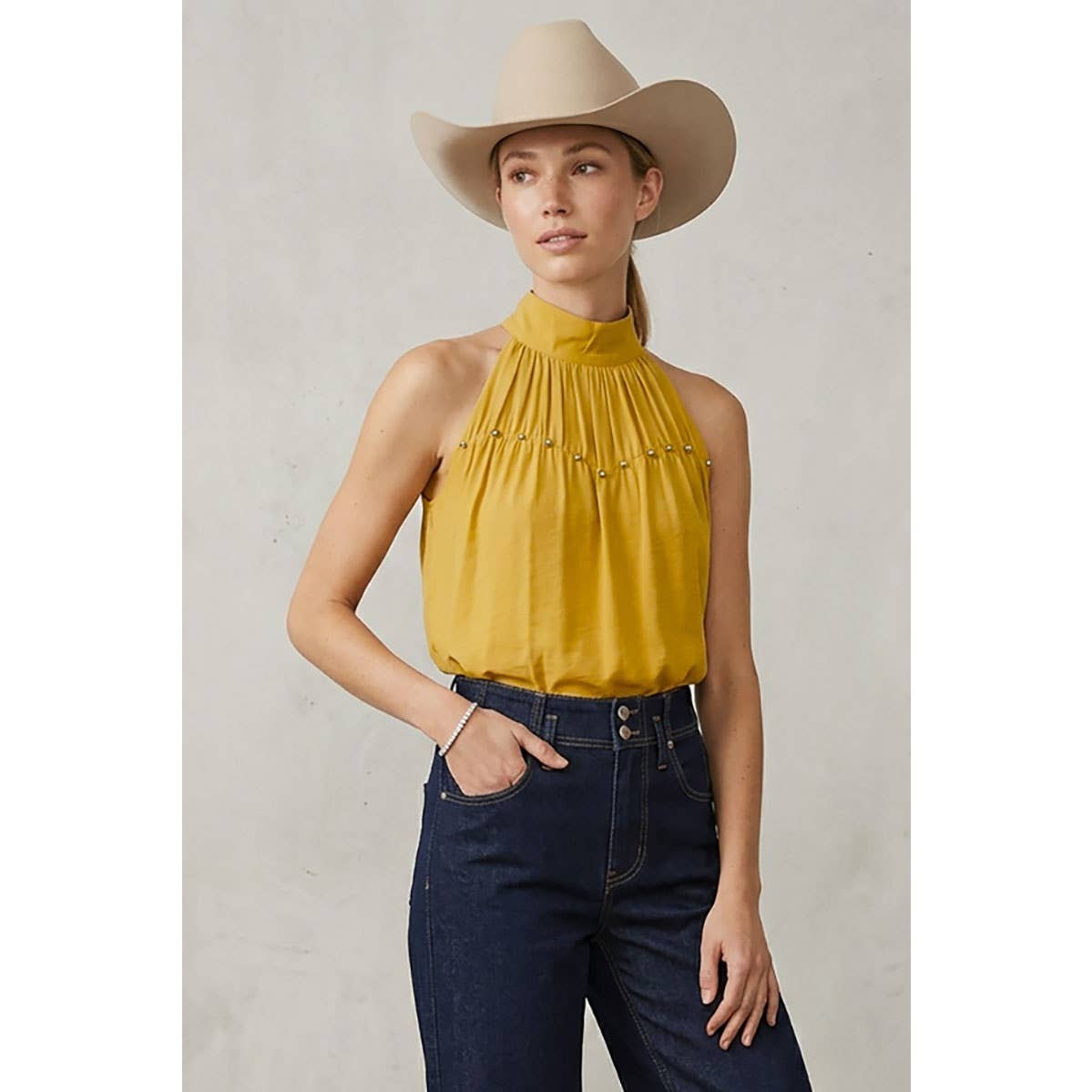 High Neck Stud Detail Sleeveless Top