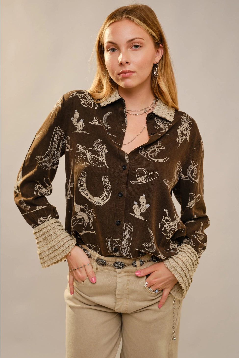 Lace Cuff Denim Shirt