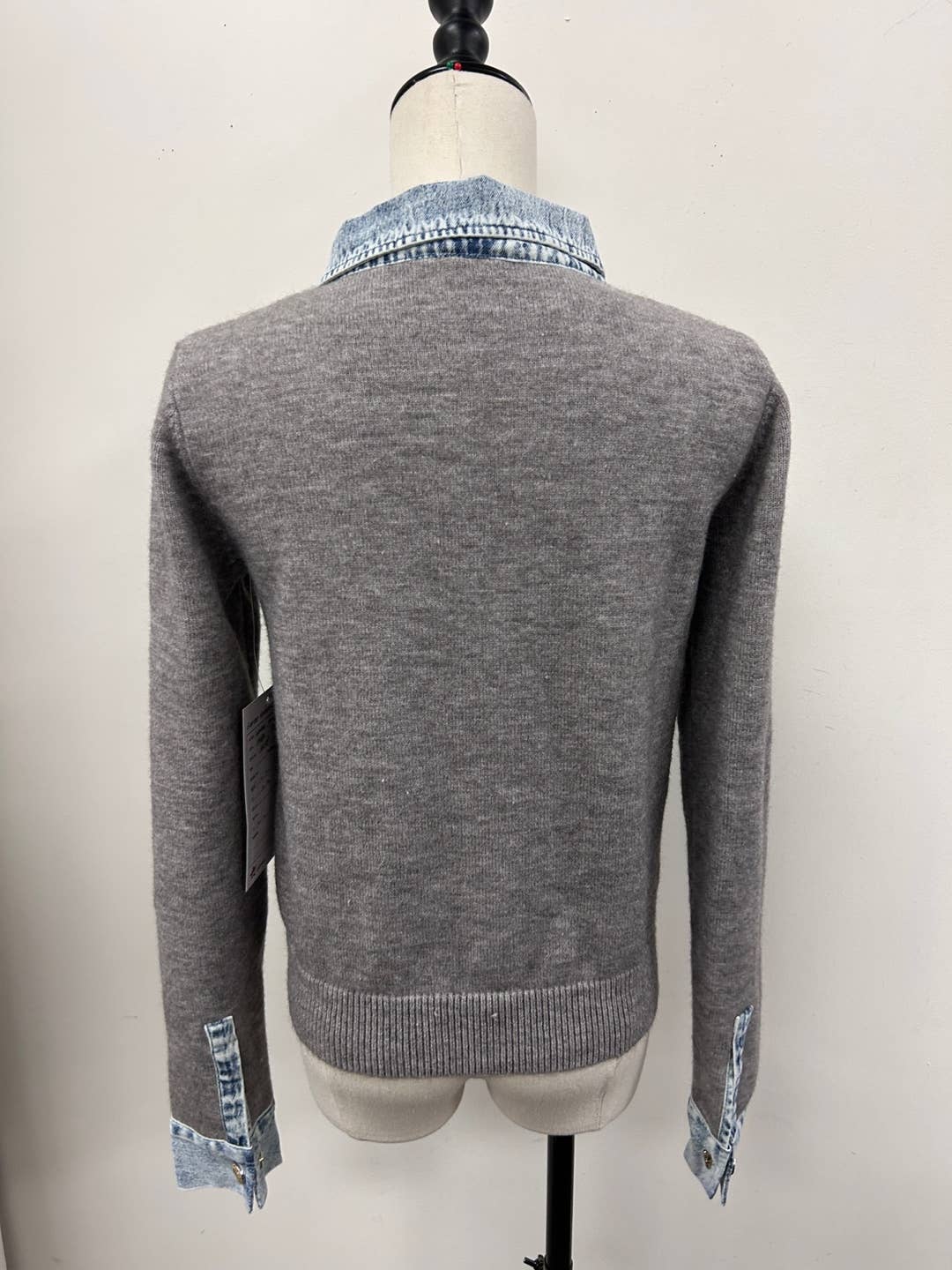 Denim Contrast Collar Cardigan