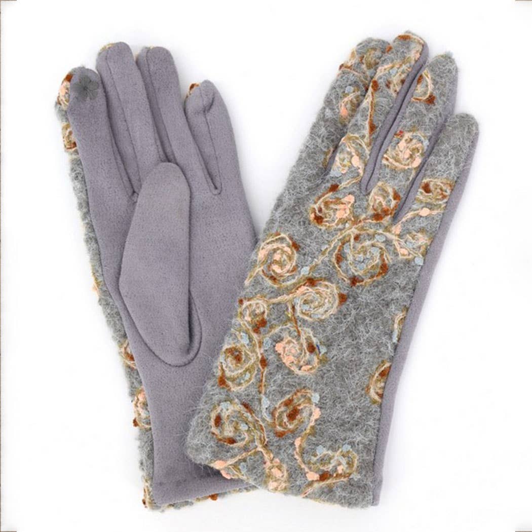 Floral Embroidered Touchscreen Gloves
