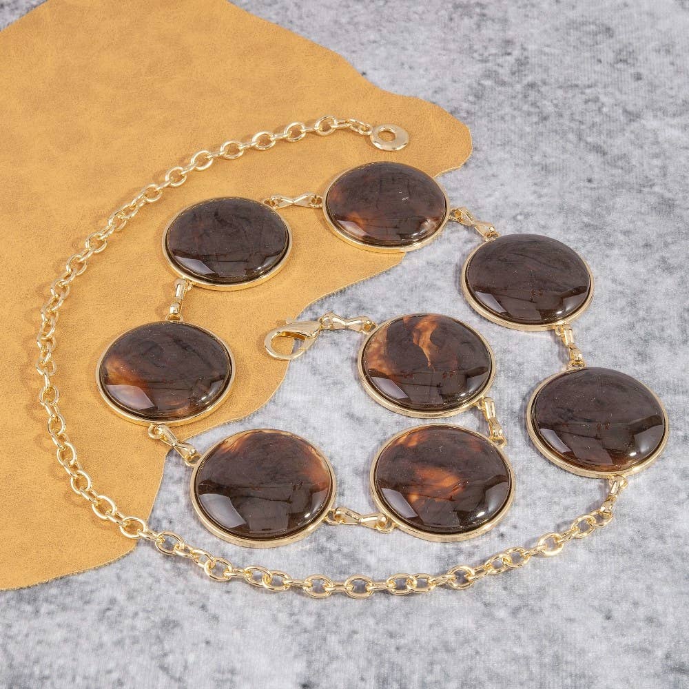 Round Stone Gold Frame Chain Belt