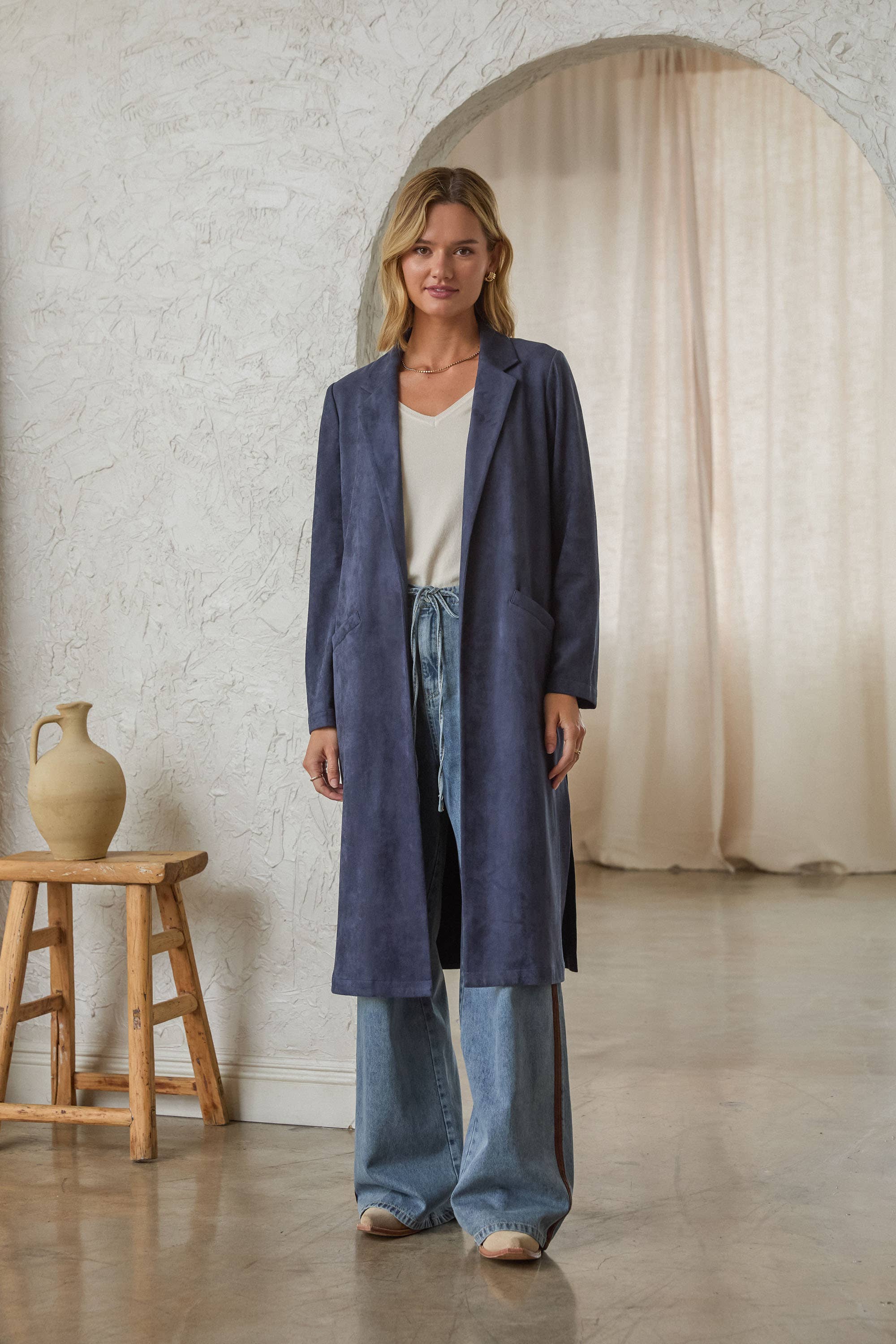 Western Faux Suede Duster Coat