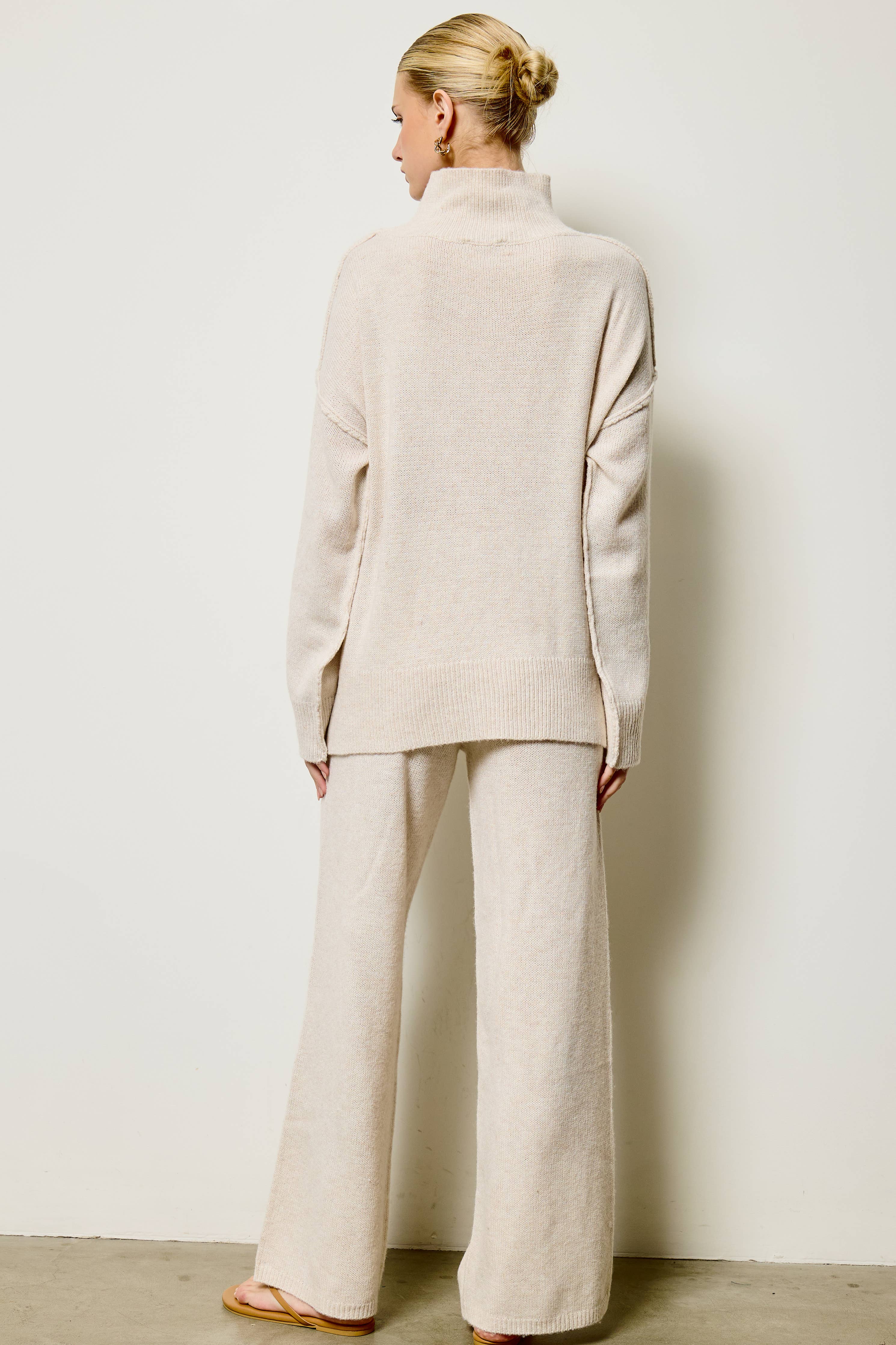 Mock Neck Side Slit Knit Sweater & Pants Set