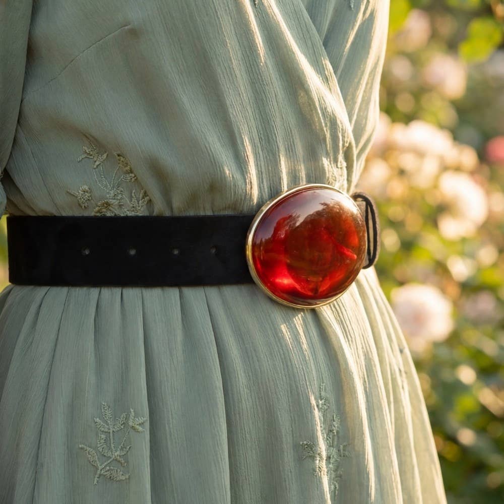 Vegan Leather Oval Resin Buckle Belt