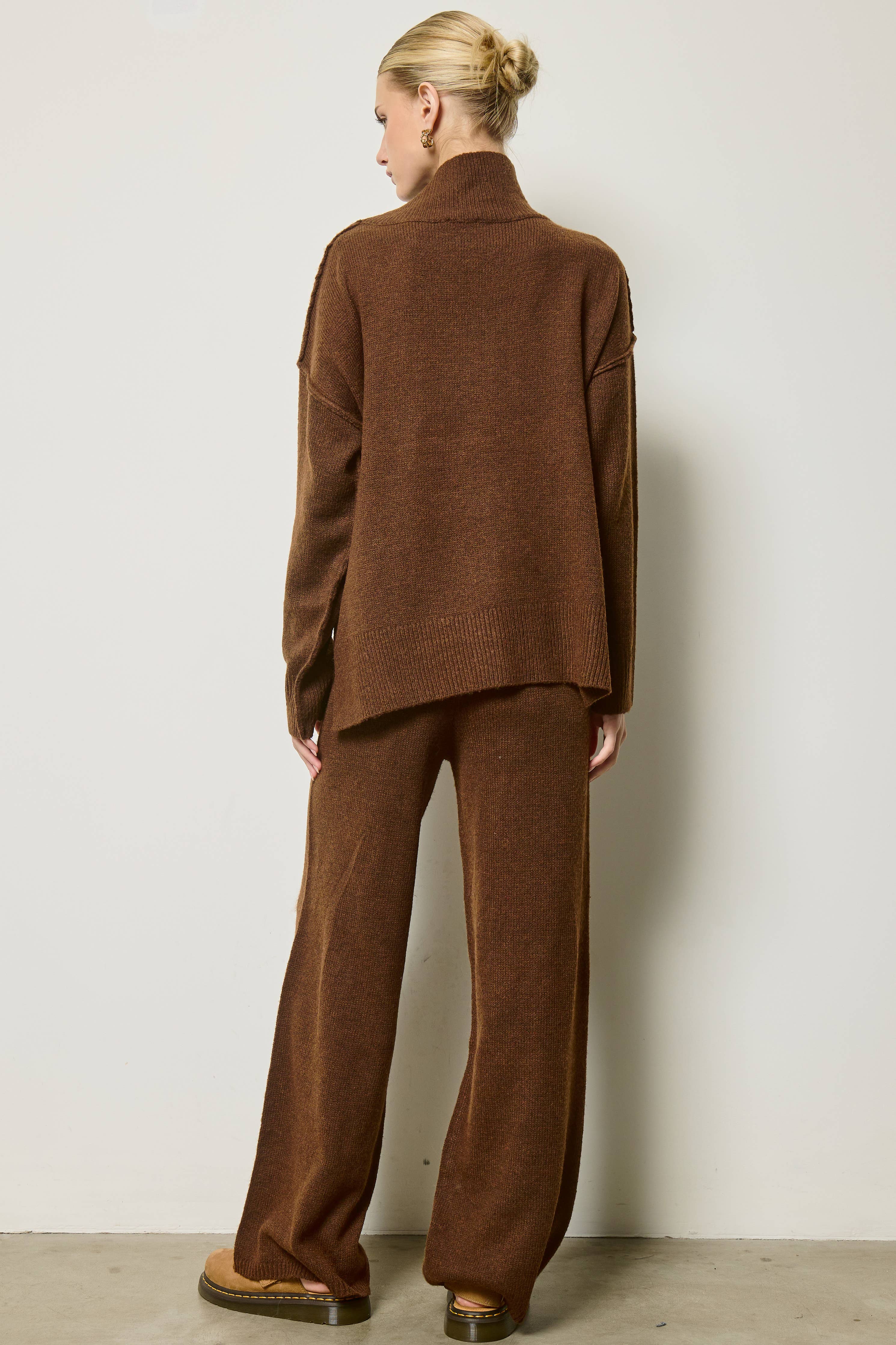 Mock Neck Side Slit Knit Sweater & Pants Set