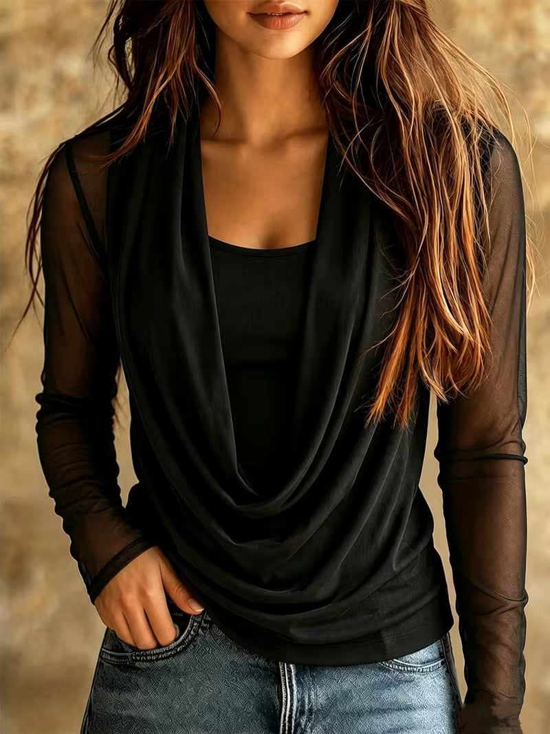 Mesh Sleeve Draped Top
