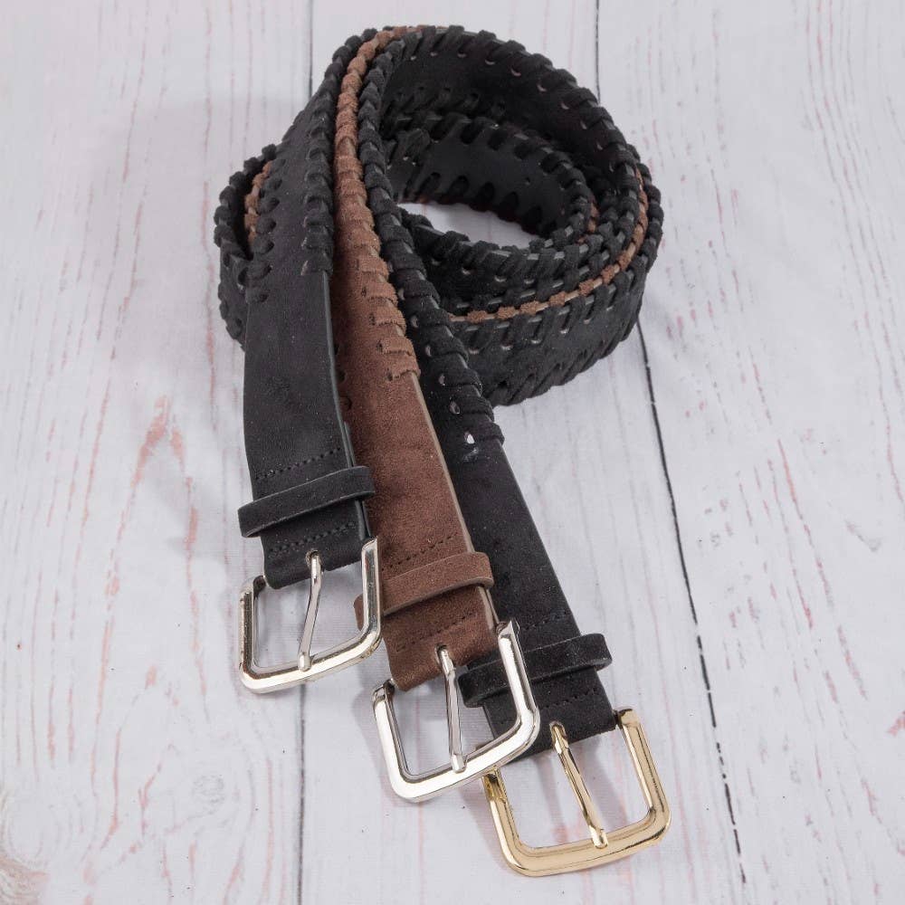 Wide Vegan Leather Whipstitch Belt
