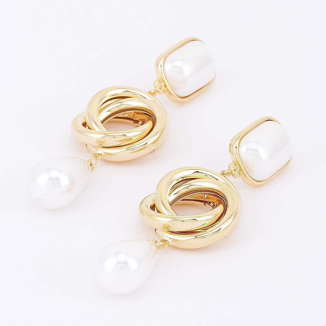 Layered Ring Pearl Tier Drop Earrings