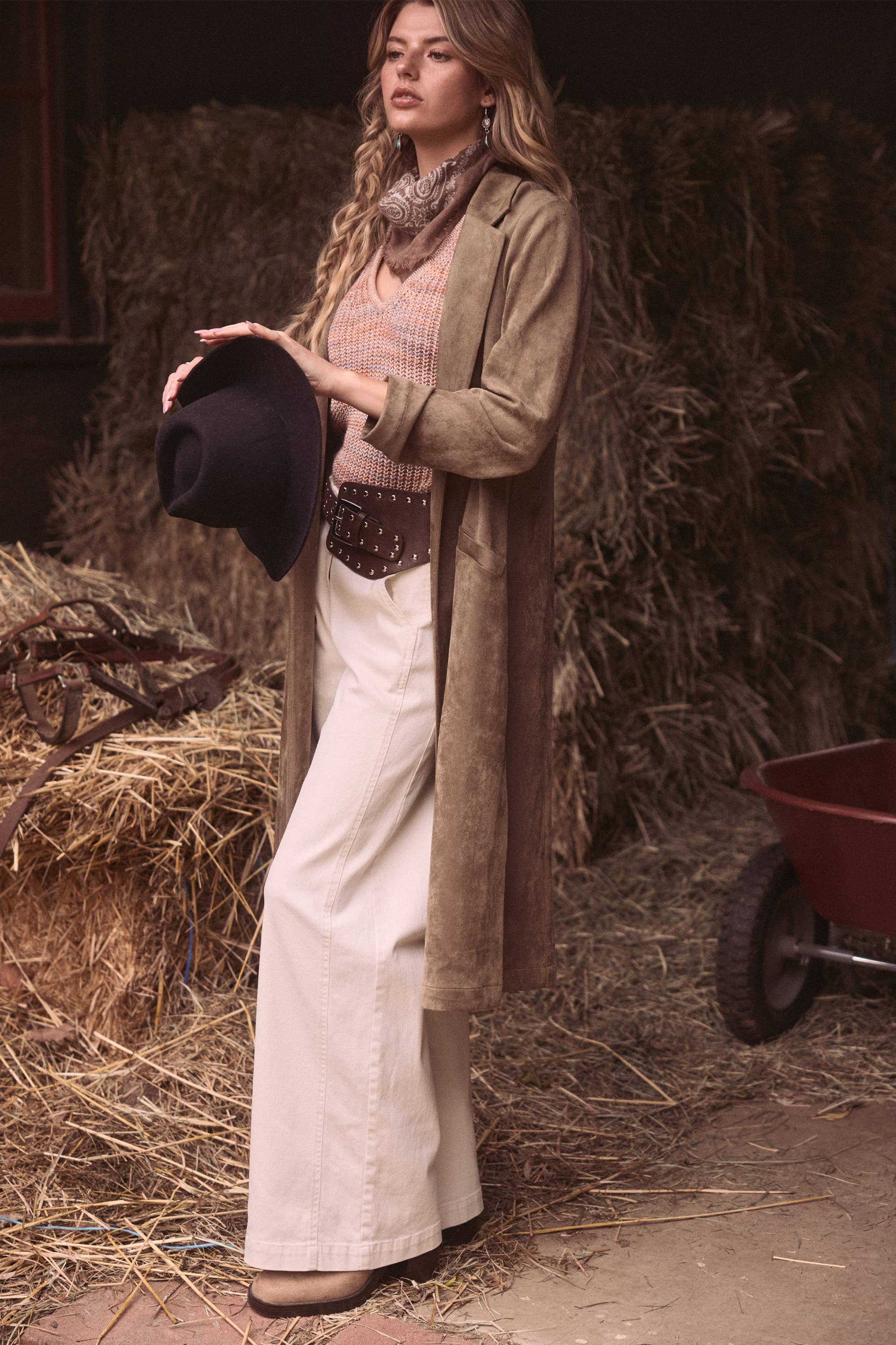 Western Faux Suede Duster Coat