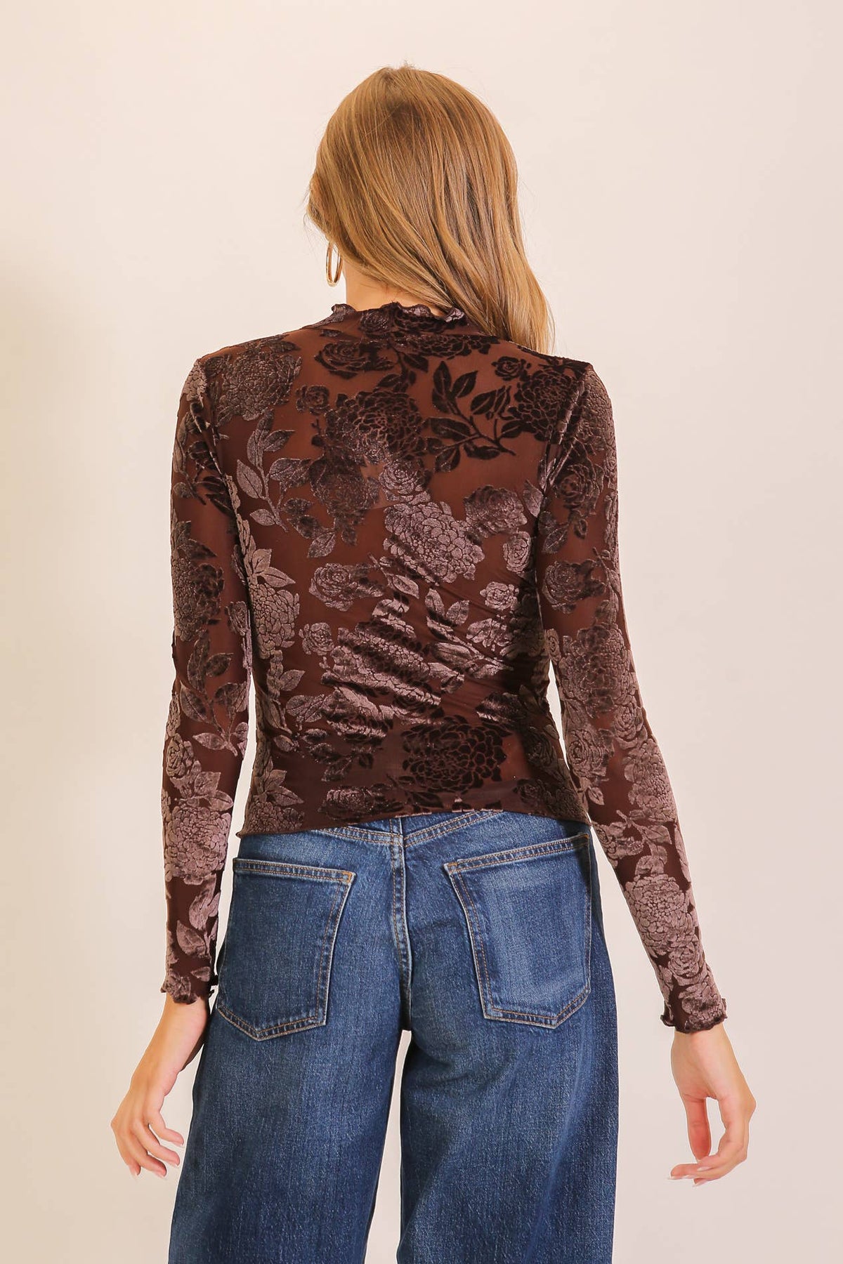 Floral Mesh Mock Neck Top
