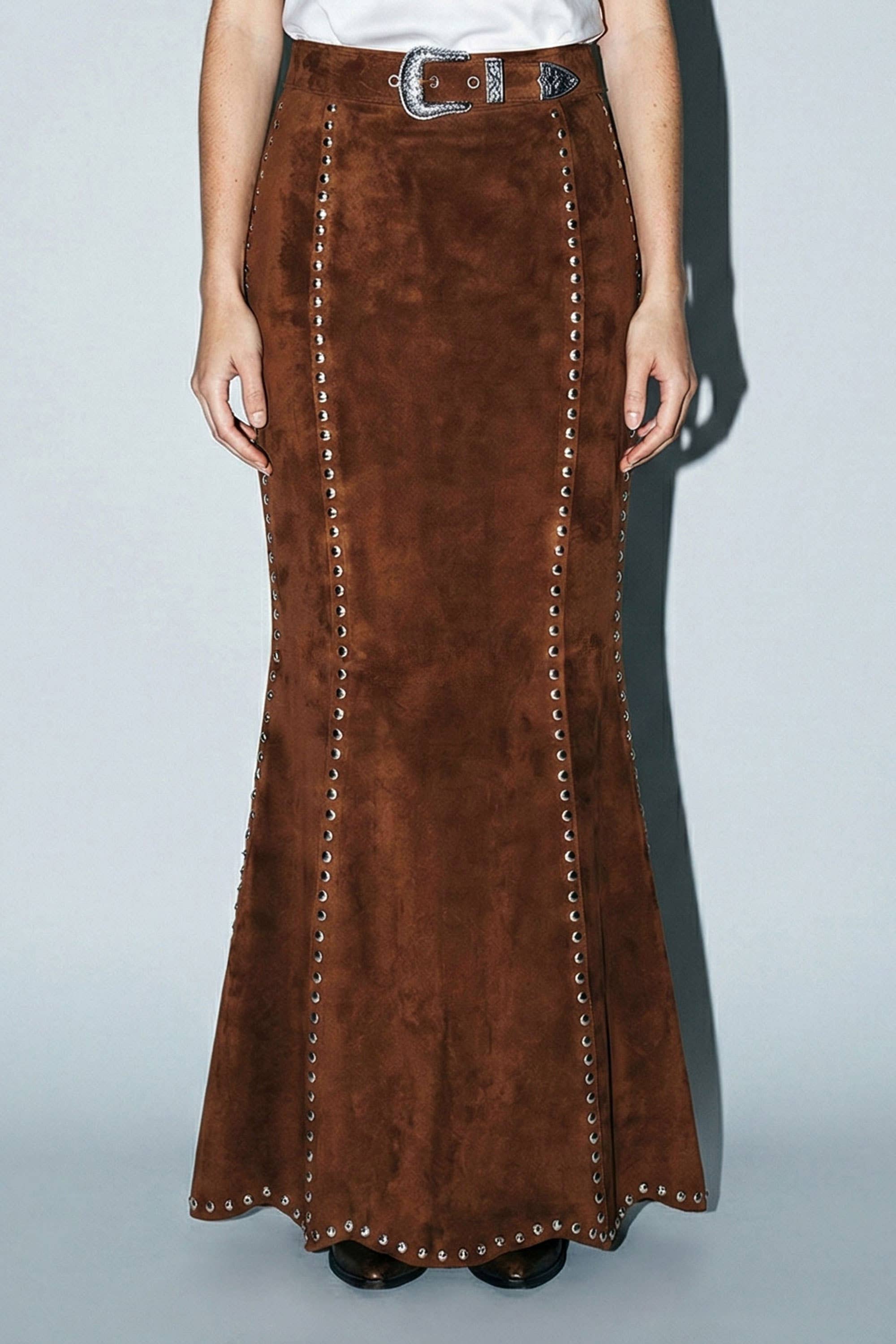 Suede Studded Maxi Skirt