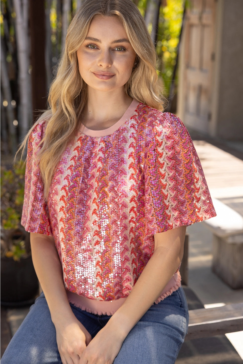 Sequin Covered Print Top
