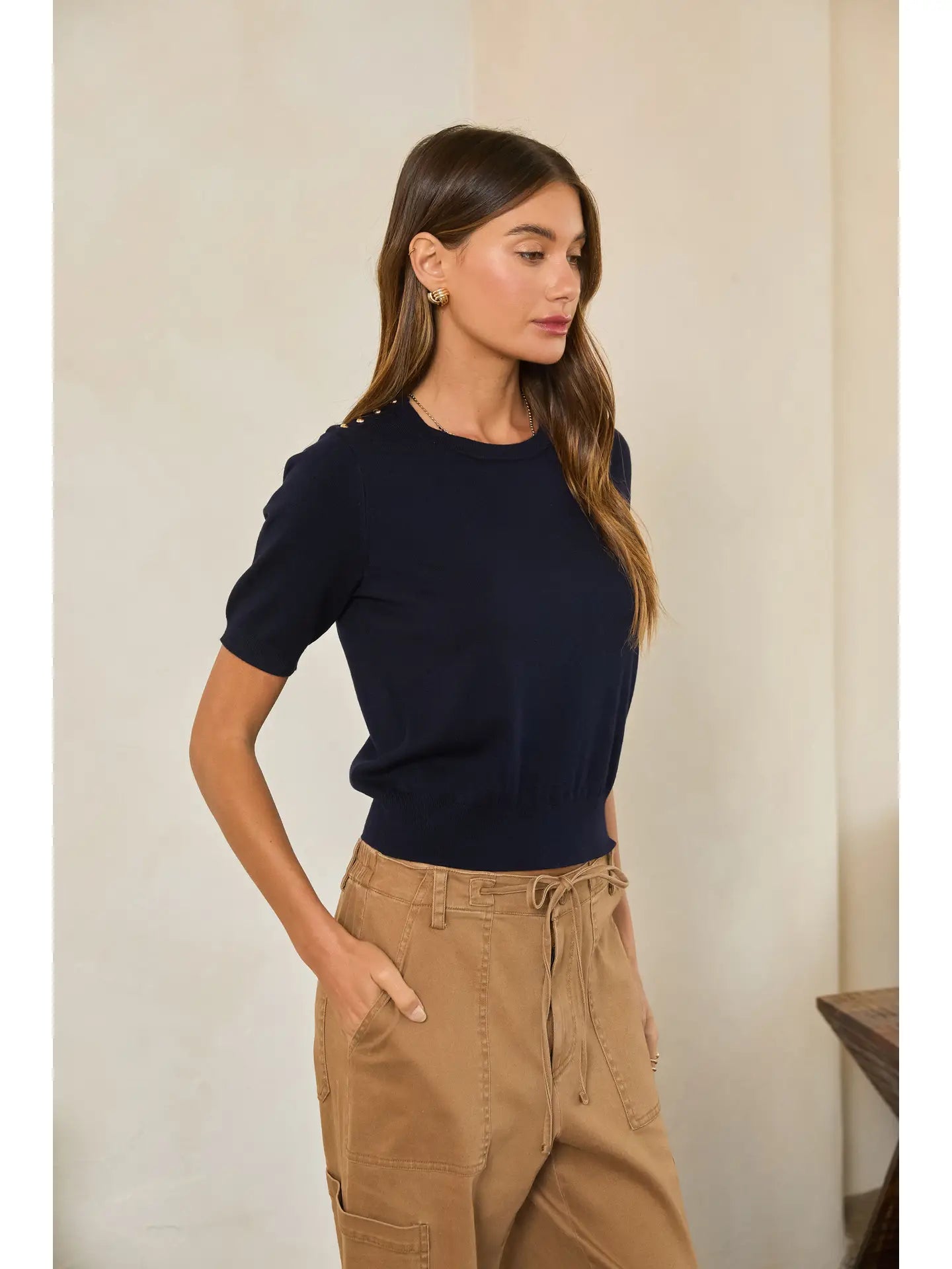 Button Accent Knit Tee