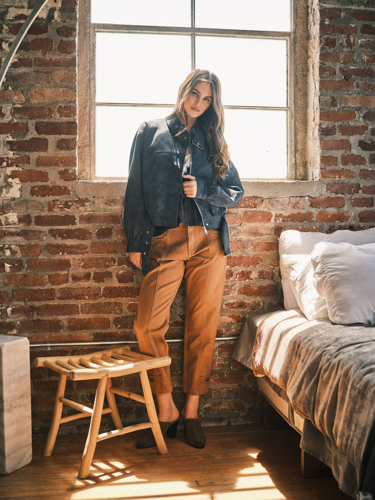 Vintage Vegan Leather Belted Bomber Jacket