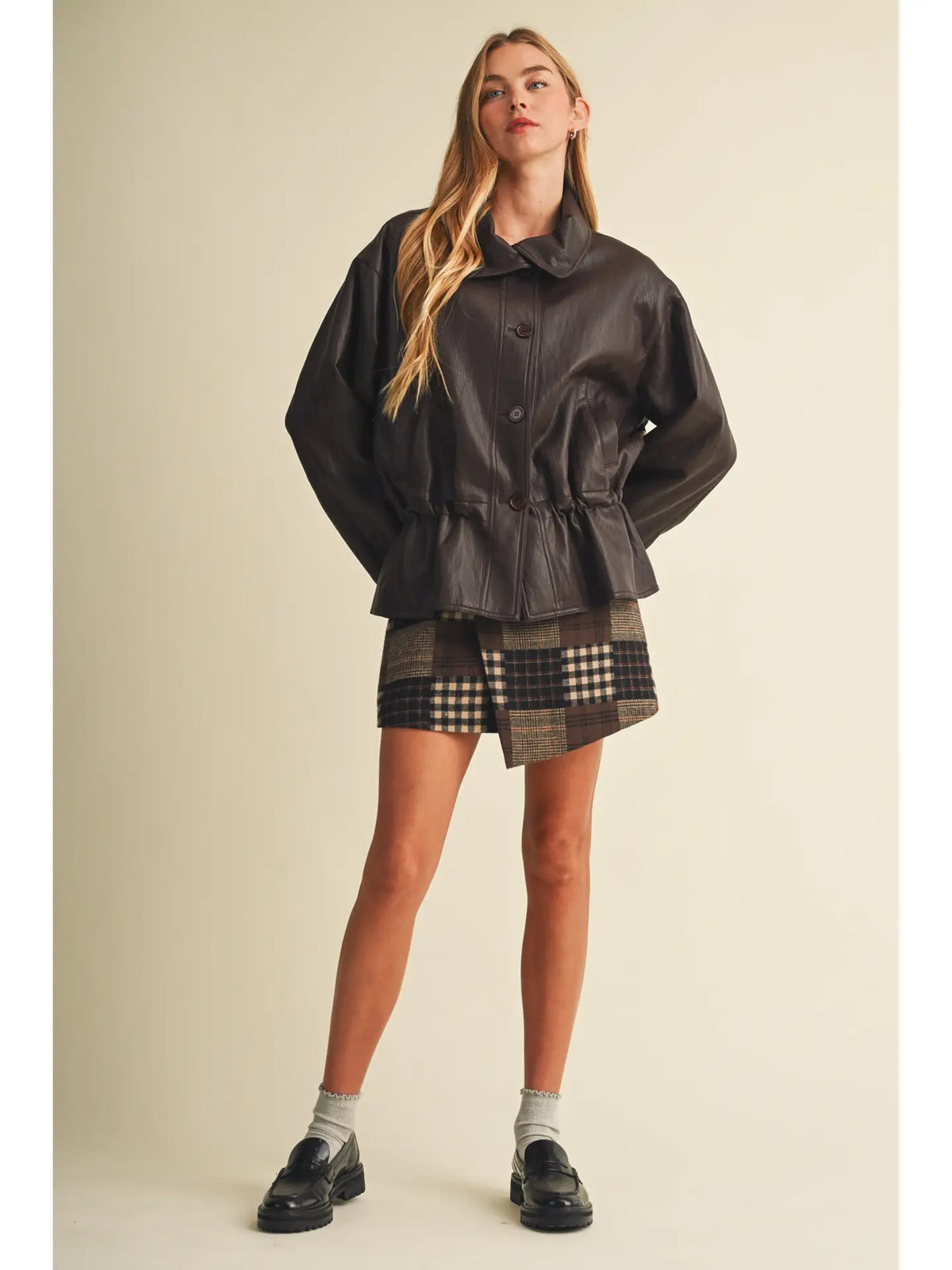 Vegan leather Funnel Neck Jacket