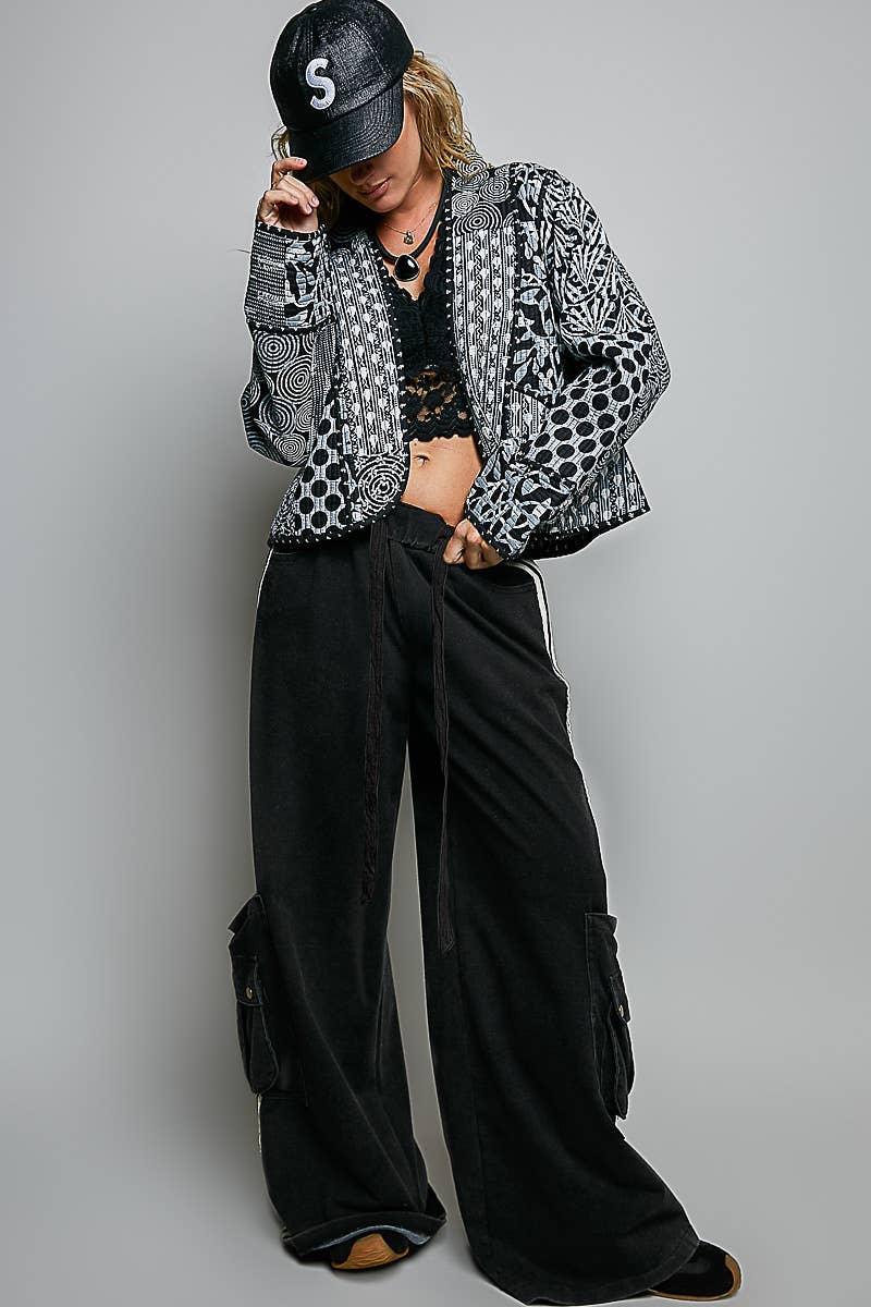 Lightweight Contrast Trim Quilted Kimono Jacket