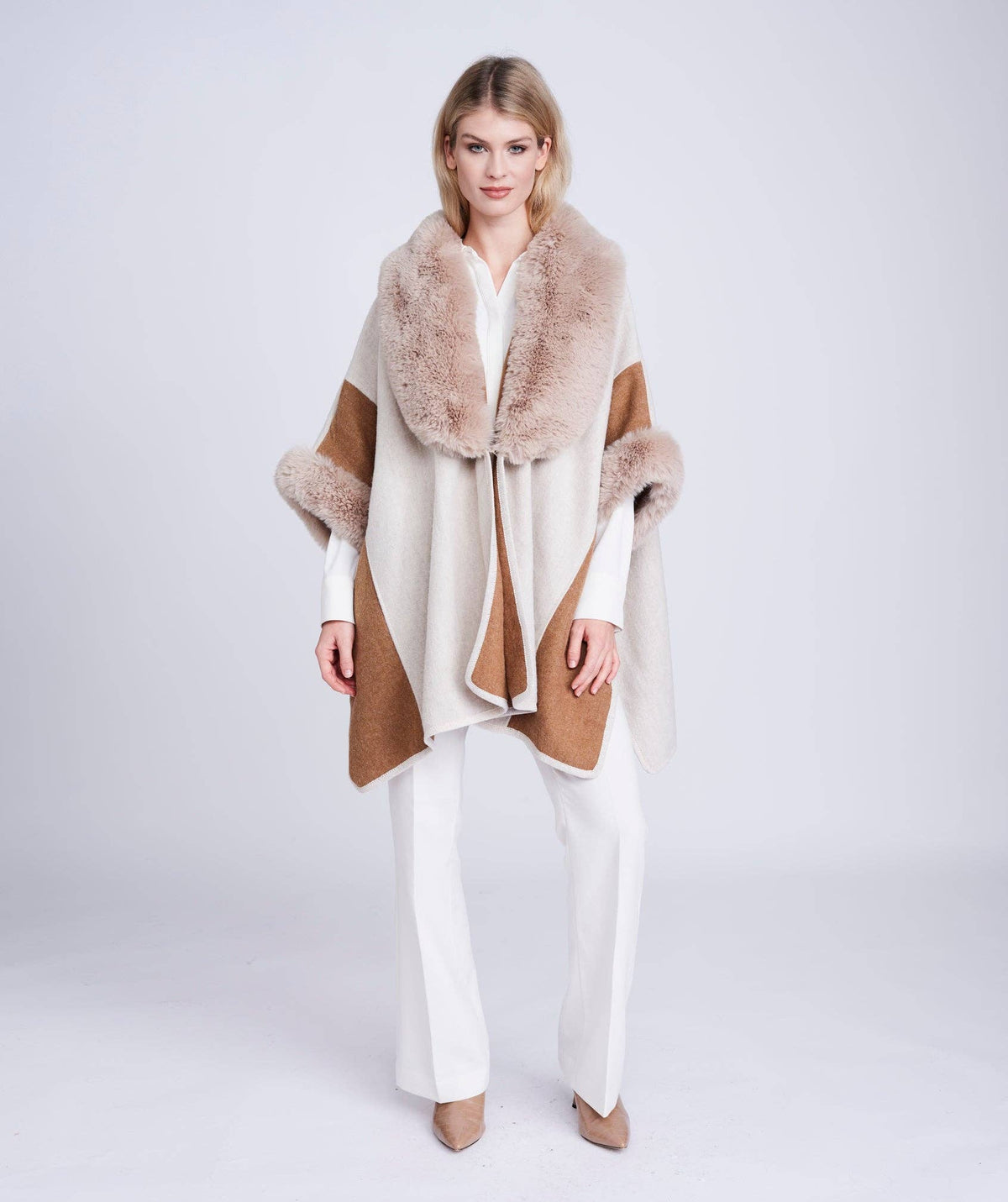 Cream Two-Tone Faux Fur Wrap