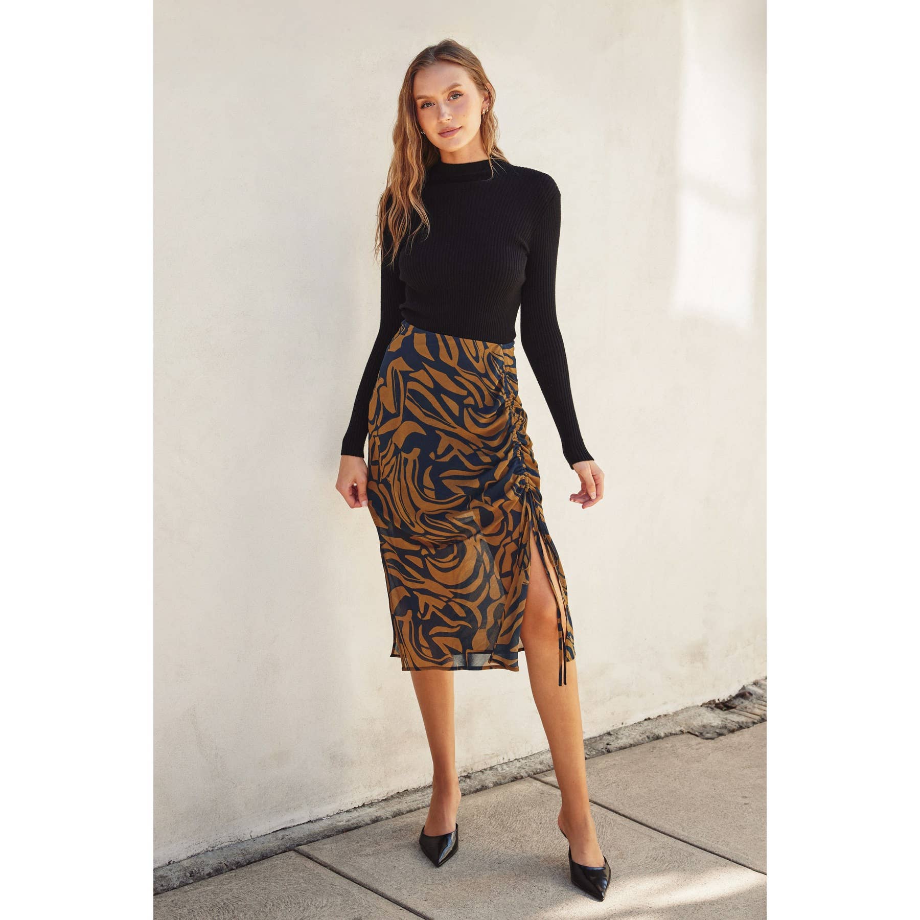 Vibe With Me Ruched Side Midi Skirt