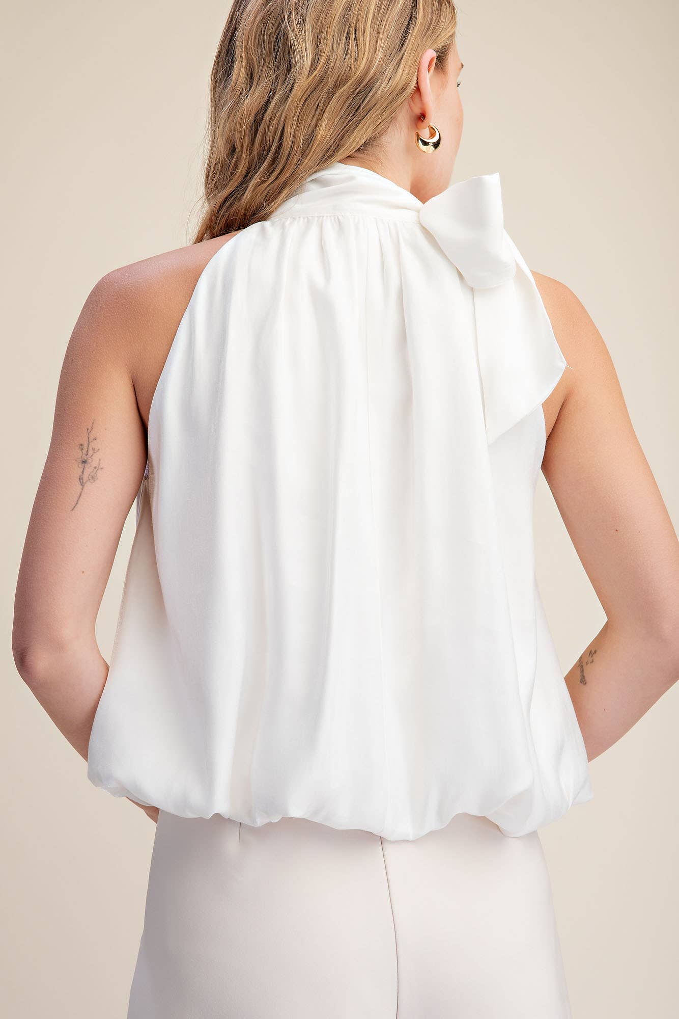 High Neck Tie Wrap Sleeveless Bubble Top