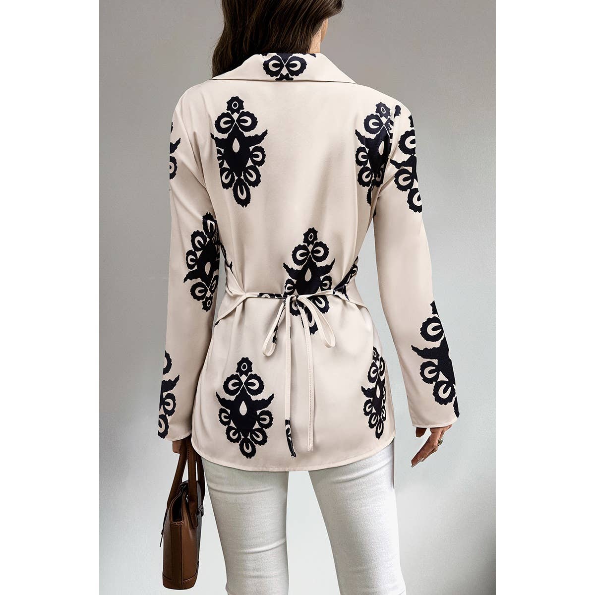 Print Cross Asymmetrical Hem Blouse